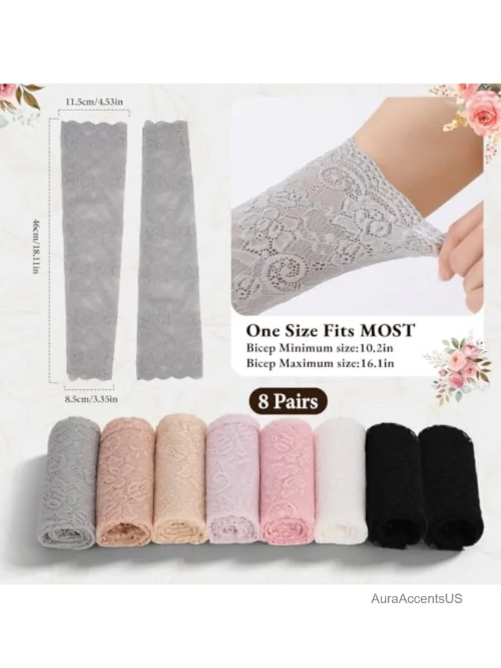 8 Pairs Lace Arm Sleeves Fingerless Gloves